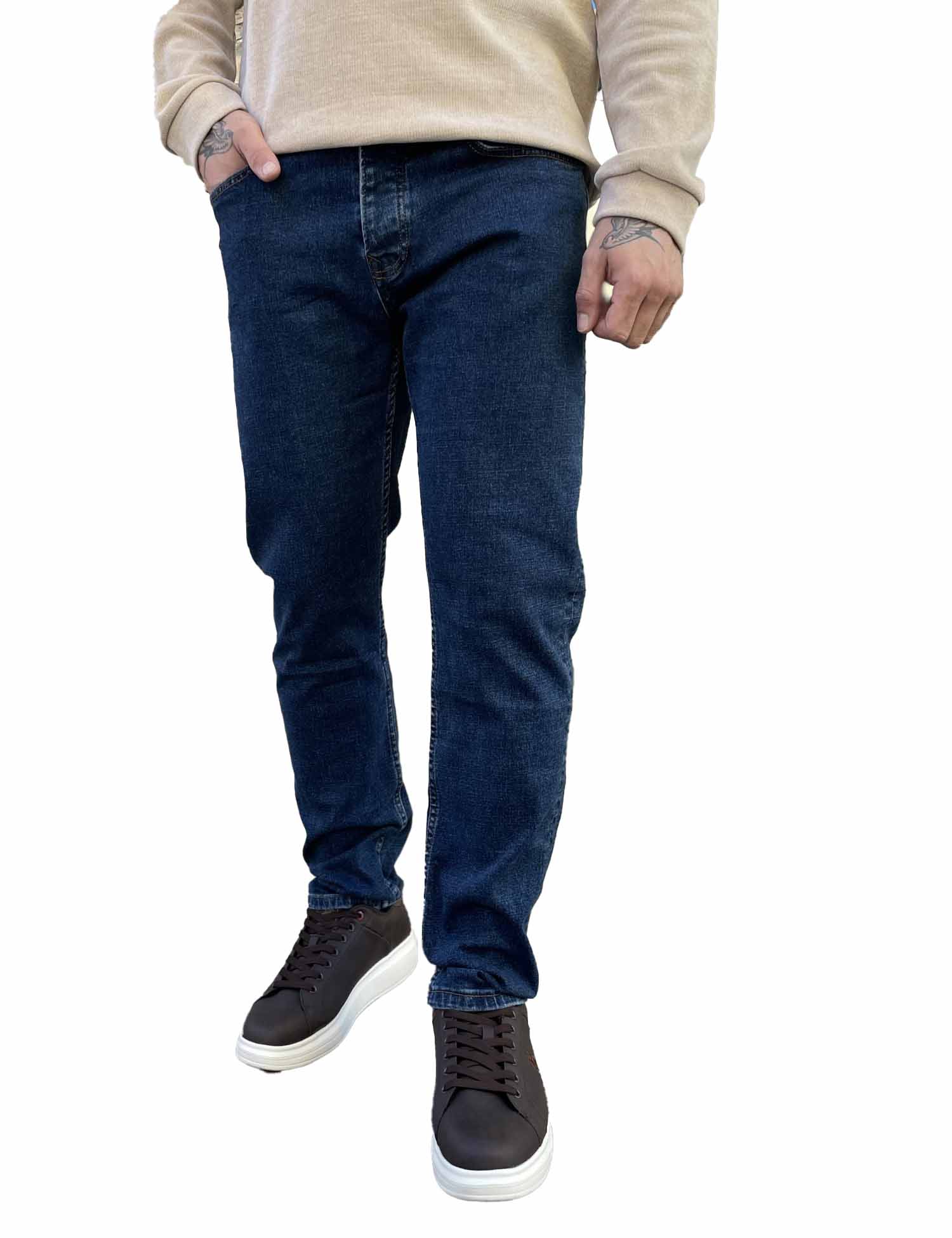 Ανδρικό μπλε πεντάτσεπο τζιν παντελόνι ίσιο με κουμπιά 3LN2016 φωτογραφία